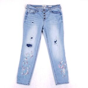 Black Daisy Jamie Skinny Jeans 13/31 Blue Distressed Floral Embroidered Boho